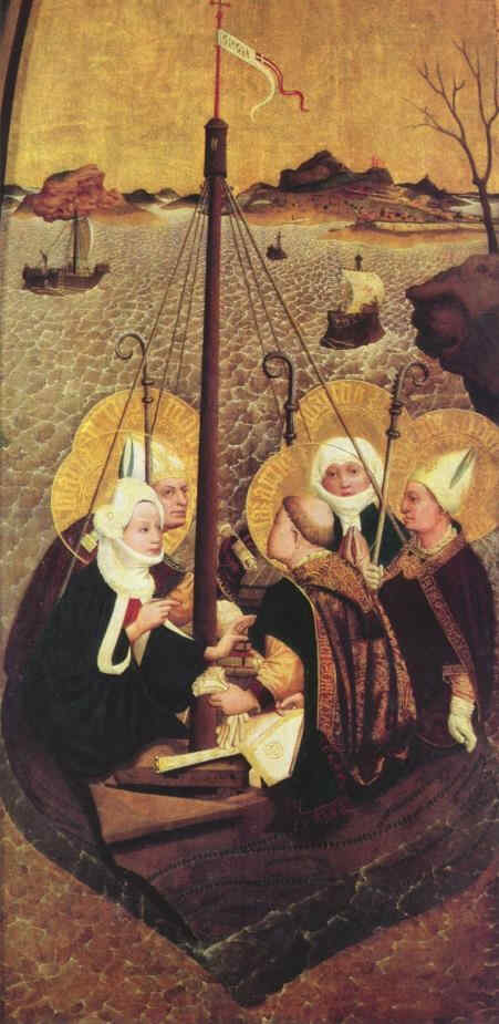 Lucas Moser (ca 1390-ca 1434): Altertavle fra Tiefenbronn (1432), med Maria Magdalena, Maximin, Lasarus og Sidonius på vei mot Gallia